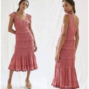 Anthropologie Forever That Girl Rose Pink Smocked Tiered Dress 37527